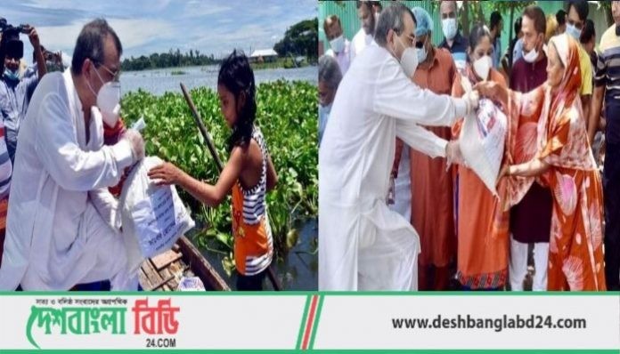 ঢাকা-৯ আসনের বন্যা কবলিত এলাকাগুলোতে এমপি সাবের হোসেন চৌধুরীর ত্রাণ বিতরণ
